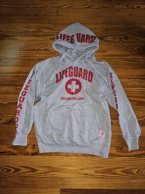 Lifeguard Splish Splash Gray Graphic Pullover Hoodie Size Small